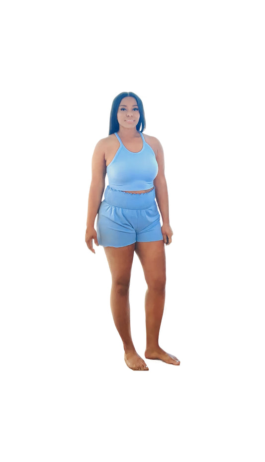 Copy of Copy of Matching Set Ribbed Crop Tank and Smocked High Waisted Shorts - Two Piece Set Color Flex Boutique