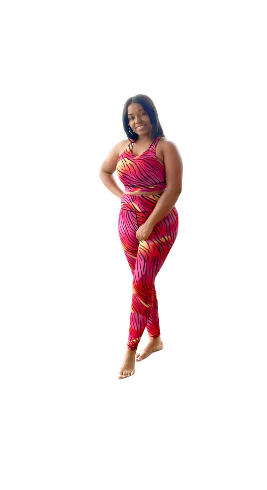 Copy of Colorful Animal Printed High Waisted Sports Bar Legging Set Two Piece Set Color Flex Boutique